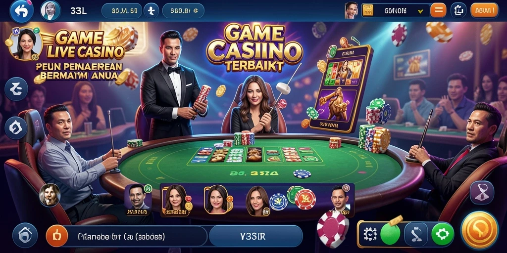 Screenshot gameplay Live Casino di 33L menunjukkan dealer dan meja permainan.
