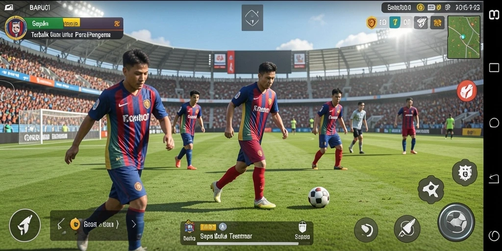 Tampilan grafis yang memukau dalam gameplay sepak bola.
