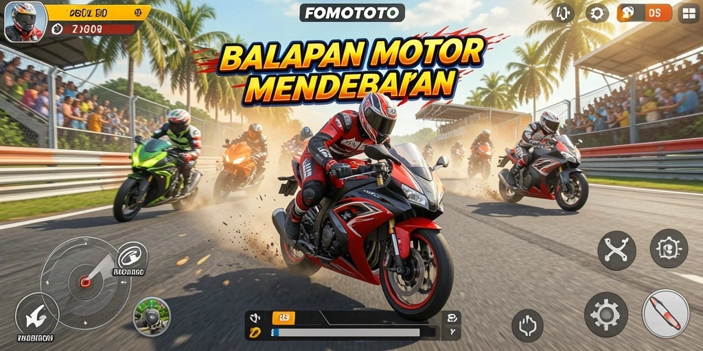 Gameplay seru dalam balapan motor yang mendebarkan.