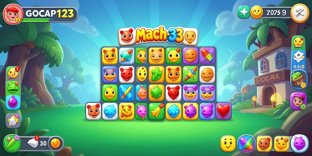Tangkapan layar GOCAP123 menunjukkan gameplay Match-3 yang penuh warna dan seru.