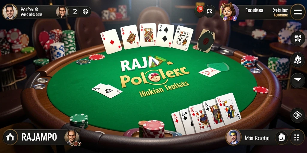 Screenshot utama RAJAMPO menampilkan suasana permainan Poker yang seru.