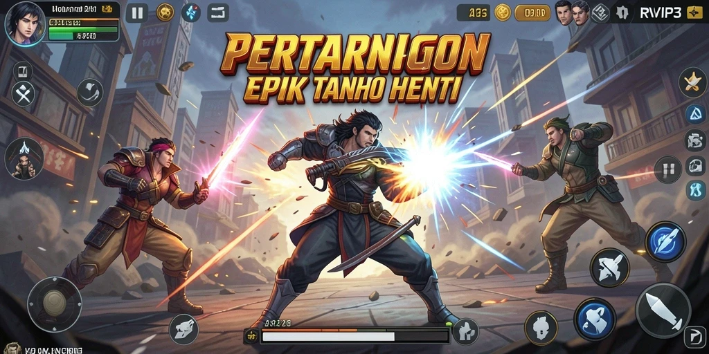 Screenshot menunjukkan pertarungan seru antara dua karakter dalam RVIP3.