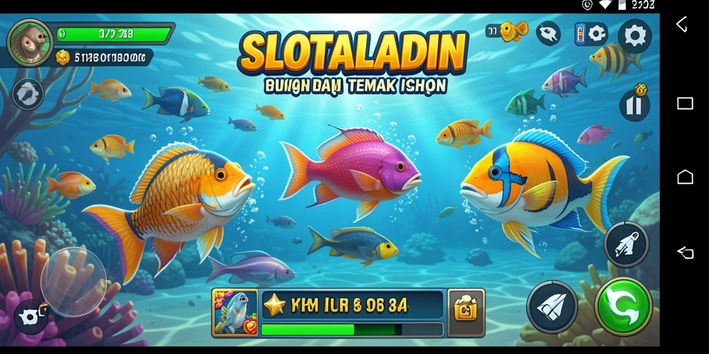 Tampilan gameplay SLOTALADIN menampilkan aksi menembak ikan yang seru.
